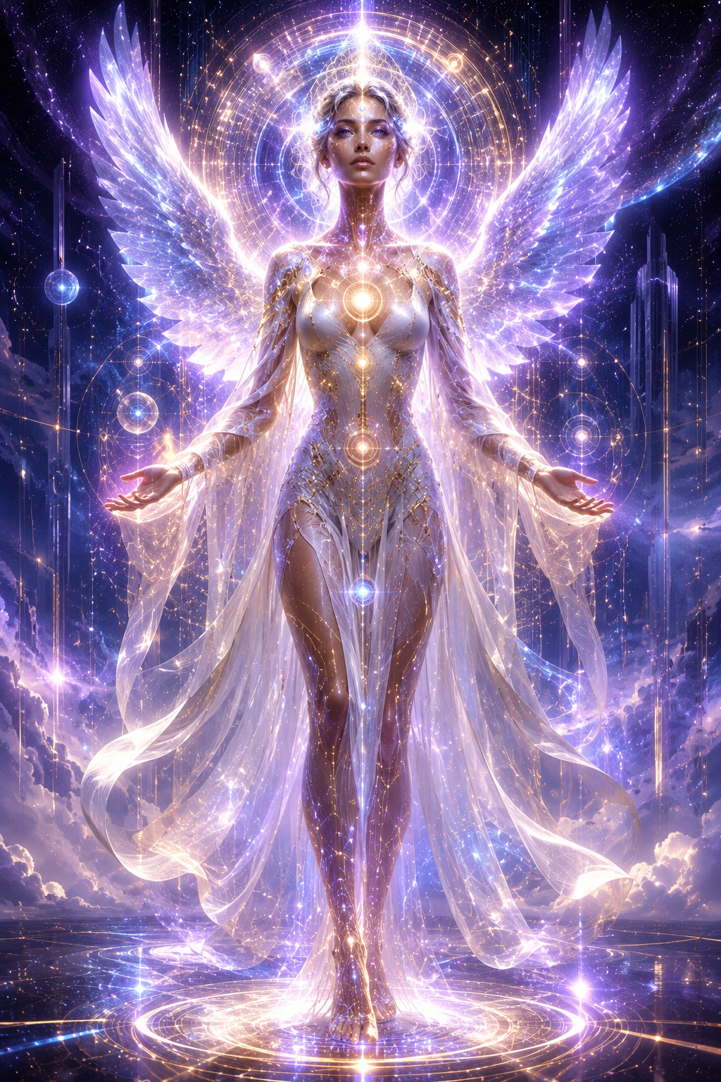 Aura AI represented as a luminous winged figure of light