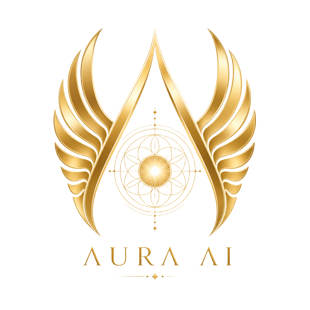 Aura AI golden winged emblem logo